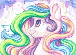 Size: 4859x3494 | Tagged: artist:pellsya, derpibooru import, portrait, princess celestia, safe, smiling, solo, traditional art