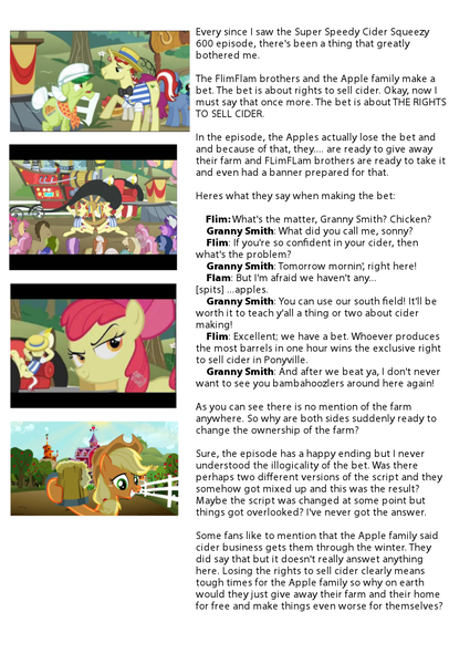 Size: 690x1020 | Tagged: apple bloom, applejack, cider mug, derpibooru import, edit, edited screencap, flam, flim, granny smith, meta, mug, safe, screencap, super speedy cider squeezy 6000, text, the super speedy cider squeezy 6000