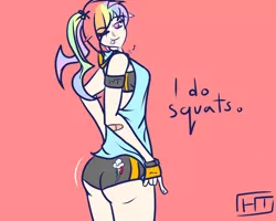 Size: 1280x1024 | Tagged: artist:hansboyardee, ass, bandage, butt shake, derpibooru import, female, human, humanized, rainbow dash, rainbutt dash, solo, solo female, suggestive