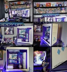 Size: 861x927 | Tagged: 4chan cup scarf, artist:rag567, battlestation, clothes, collection, computer, custom, derpibooru import, funko, irl, much rarity, photo, plushie, rarity, safe, scarf, toy