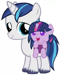 Size: 2400x3000 | Tagged: safe, artist:beavernator, derpibooru import, shining armor, twilight sparkle, pony, baby, baby carrier, baby pony, babylight sparkle, bbbff, beavernator is trying to murder us, brother and sister, colt, cute, female, filly, foal, looking at you, male, open mouth, shining adorable, siblings, smiling, smiling at you, standing, twiabetes