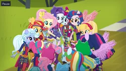 Size: 1079x607 | Tagged: safe, derpibooru import, screencap, applejack, fluttershy, indigo zap, lemon zest, pinkie pie, rainbow dash, rarity, sci-twi, sour sweet, sugarcoat, sunny flare, sunset shimmer, twilight sparkle, equestria girls, friendship games, commercial, crystal prep academy, crystal prep shadowbolts, group, mane six, ponied up, scitwilicorn, shadow six, unleash the magic (commercial), wondercolts