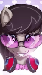 Size: 640x1136 | Tagged: safe, artist:romus91, artist:vicse, derpibooru import, octavia melody, pony, accessory swap, cropped, female, full face view, glasses, grin, headphones, mare, portrait, smiling, solo