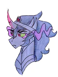 Size: 640x854 | Tagged: safe, artist:scarletskitty12, derpibooru import, king sombra, pony, unicorn, bust, frown, male, portrait, simple background, solo, stallion, traditional art, white background