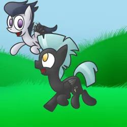 Size: 1024x1024 | Tagged: safe, artist:mr. rottson, deleted from derpibooru, derpibooru import, rumble, thunderlane, pegasus, pony, backwards cutie mark, brothers, colt, cute, duo, flying, male, stallion, trotting