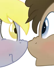 Size: 768x1024 | Tagged: safe, artist:leetle-pink-fudge, derpibooru import, derpy hooves, doctor whooves, time turner, pony, :o, :t, blushing, boop, cute, doctorderpy, eye contact, frown, looking at each other, male, nose wrinkle, noseboop, scrunchy face, shipping, simple background, stallion, straight, transparent background, wide eyes