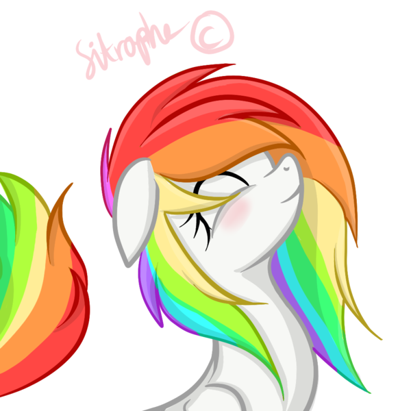 Size: 1000x1000 | Tagged: safe, artist:sitrophe, derpibooru import, oc, unofficial characters only, blushing, rainbow hair, simple background, solo, transparent background