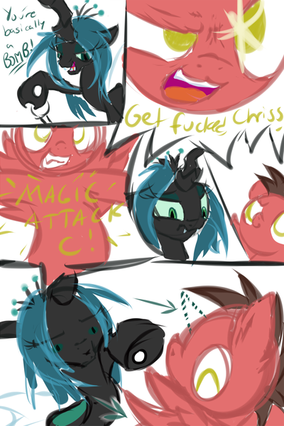 Size: 768x1152 | Tagged: suggestive, artist:frist44, derpibooru import, queen chrysalis, oc, oc:big brian, pegasus, pony, banned from equestria daily, spoiler:banned from equestria daily 1.5, comic, mistake, vulgar