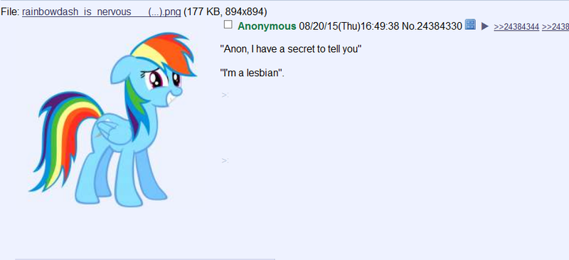 Size: 902x412 | Tagged: 4chan, blatant lies, confession, derpibooru import, female, lesbian, /mlp/, rainbow dash, safe, stereotype