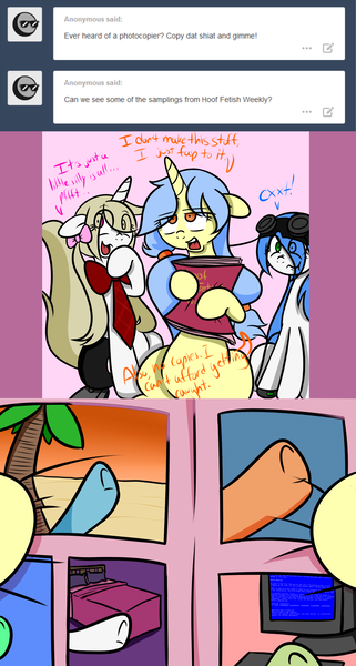 Size: 1600x2990 | Tagged: artist:fullmetalpikmin, congenital amputee, derpibooru import, fetish, hoof fetish, hooves, oc, oc:cherry blossom, oc:mal, oc:viewing pleasure, suggestive, tumblr:ask viewing pleasure, underhoof, unofficial characters only