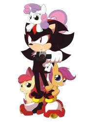 Size: 3516x4549 | Tagged: absurd resolution, apple bloom, artist needed, crossover, cutie mark crusaders, derpibooru import, edgy, frown, glare, grin, gun, looking at you, pony hat, safe, scootaloo, shadow the hedgehog, simple background, smiling, sonic the hedgehog (series), source needed, sweetie belle, this will end in tears and/or death and/or covered in tree sap, transparent background, weapon