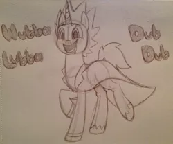 Size: 1280x1065 | Tagged: safe, artist:ashes8338, derpibooru import, pony rick, ponified, pony, catchphrase, monochrome, rick and morty, rick sanchez, solo, traditional art, wubba lubba dub dub