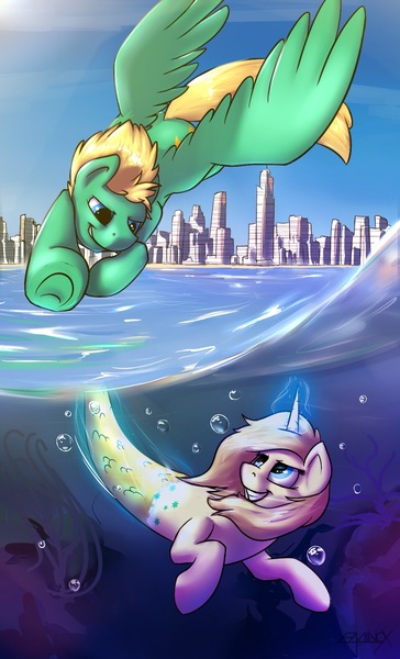 Size: 1003x1653 | Tagged: safe, artist:noxy, derpibooru import, merpony, pegasus, pony, unicorn, australia, ponycon au