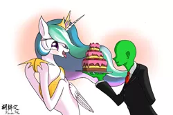 Size: 1024x683 | Tagged: artist:k19041904, artist:kevin hu, cake, cakelestia, derpibooru import, human, oc, oc:anon, princess celestia, safe