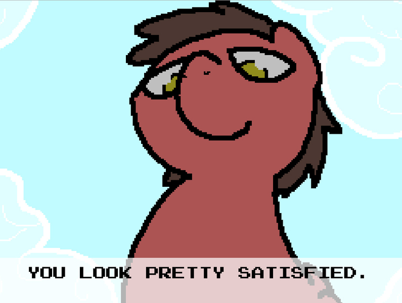 Size: 1057x798 | Tagged: safe, artist:pokehidden, derpibooru import, oc, oc:big brian, unofficial characters only, pony, banned from equestria daily, spoiler:banned from equestria daily 1.5, game, satisfied
