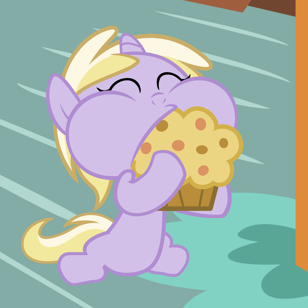 Size: 3600x3600 | Tagged: safe, artist:beavernator, derpibooru import, dinky hooves, pony, baby, baby pony, beavernator is trying to murder us, cute, dinkabetes, foal, food, muffin, solo, that pony sure does love muffins