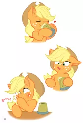 Size: 2500x3700 | Tagged: safe, artist:joey darkmeat, artist:starbolt-81, derpibooru import, applejack, earth pony, pony, burp, cider, comic, cute, drink, drinking, female, floppy ears, freckles, heart, jackabetes, mare, messy, simple background, solo, transparent background