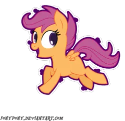 Size: 1361x1313 | Tagged: artist:fonypony, color edit, derpibooru import, looking back, safe, scootaloo, smiling, solo