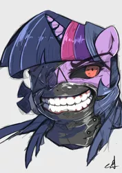 Size: 2893x4092 | Tagged: artist:nxyde, crossover, derpibooru import, eyepatch, ghoul, grin, kaneki ken, portrait, semi-grimdark, solo, teeth, tokyo ghoul, twilight sparkle