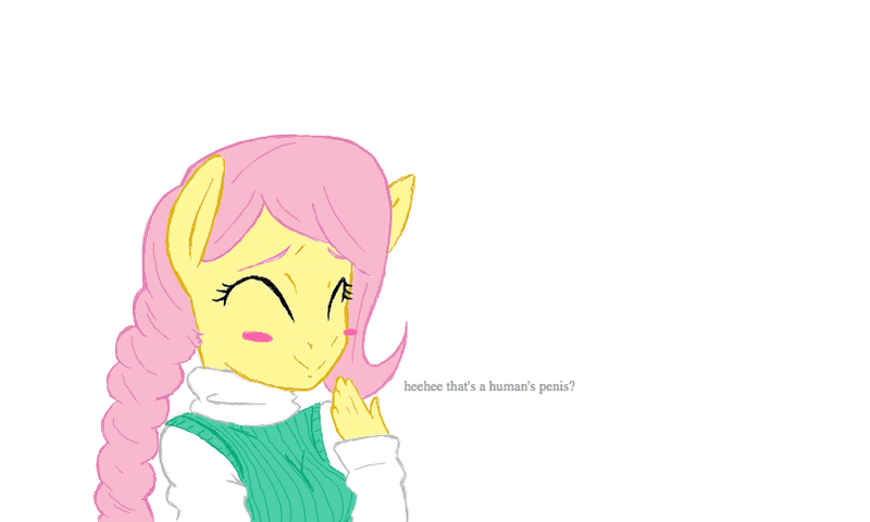 Size: 801x481 | Tagged: anthro, artist needed, derpibooru import, flockdraw, fluttershy, giggling, human, humanized, questionable, solo, sweater vest, vulgar