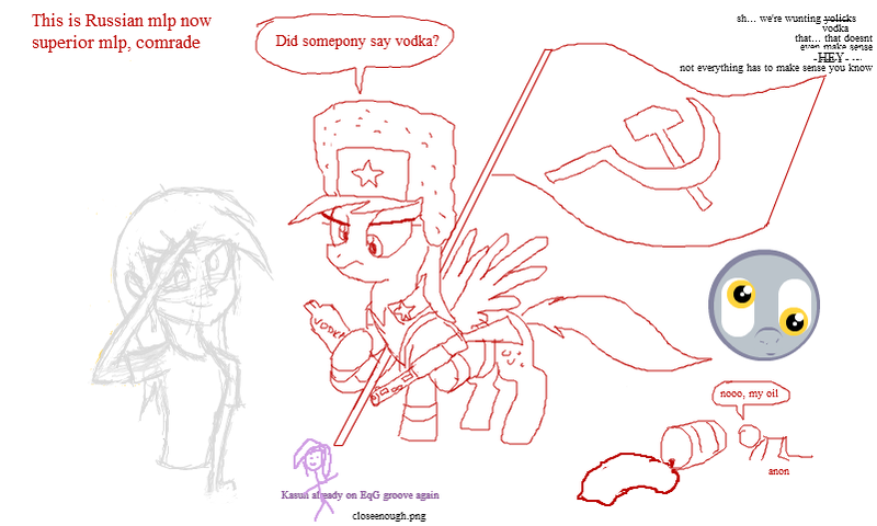 Size: 801x481 | Tagged: artist:hipster-ponies, artist:kasun05, derpibooru import, derpy hooves, flockdraw, gun, hammer and sickle, human, humanized, oil, oil drum, russian, safe, shotgun, stick figure, vodka, weapon