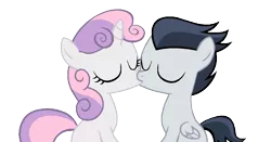 Size: 938x491 | Tagged: artist:lunaticdawn, derpibooru import, female, kissing, male, rumbelle, rumble, safe, shipping, straight, sweetie belle