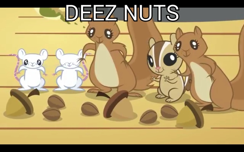 Size: 1920x1200 | Tagged: acorn, animal, chipmunk, deez nuts, derpibooru import, edit, edited screencap, image macro, magical mystery cure, meme, mouse, nuts, rodent, safe, screencap, squirrel