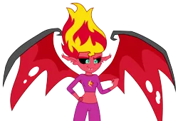 Size: 8101x5500 | Tagged: safe, artist:discorded, artist:ponyalfonso, derpibooru import, edit, vector edit, sunset shimmer, equestria girls, rainbow rocks, absurd resolution, bat wings, belly button, breasts, clothes, exposed belly, fangs, female, fist pump, hand on hip, midriff, pajamas, simple background, solo, sunset satan, transparent background, vector, wings