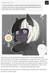 Size: 511x761 | Tagged: artist:sweetlotus, ask, derpibooru import, femboy, male, oc, oc:second sight, question, safe, song in the description, text, trap, tumblr, unofficial characters only