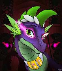 Size: 1105x1262 | Tagged: artist:quartz-poker, corrupted, derpibooru import, dragon, evil, older, older spike, portrait, safe, solo, sombra eyes, spike