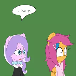 Size: 800x800 | Tagged: safe, artist:jake heritagu, derpibooru import, diamond tiara, scootaloo, pony, comic:ask motherly scootaloo, alternate hairstyle, apology, begging, clothes, dress, hairpin, motherly scootaloo, sorry, wham line