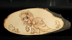 Size: 1280x718 | Tagged: artist:horseez, derpibooru import, fluttershy, pyrography, safe, solo, woodwork