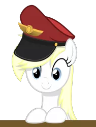 Size: 2500x3301 | Tagged: safe, artist:anonymous, artist:vectorfag, derpibooru import, edit, oc, oc:aryanne, unofficial characters only, earth pony, pony, blonde, cute, desk, female, happy, hat, long hair, medal, simple background, sitting, smiling, solo, table, team captain, team fortress 2, tf2 hat, transparent background, upper body, vector