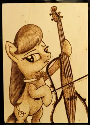 Size: 1024x1420 | Tagged: artist:horseez, cello, derpibooru import, musical instrument, octavia melody, pyrography, safe, solo, woodwork