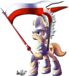 Size: 1267x1400 | Tagged: safe, artist:datponypl, derpibooru import, oc, unofficial characters only, earth pony, pony, armor, flag, helmet, hussar, poland, polish, solo, spear, winged hussar