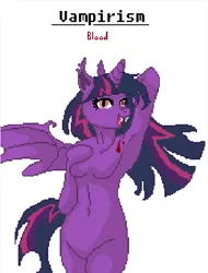 Size: 435x571 | Tagged: anthro, armpits, artist:sehad, big book of fetishes, breasts, derpibooru import, featureless breasts, headlight sparkling, pixel art, solo, suggestive, twibat, twilight sparkle, vampirism, vampony, wings