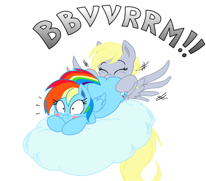 Size: 4000x3520 | Tagged: questionable, artist:dashie-so-cute, artist:joey darkmeat, derpibooru import, derpy hooves, rainbow dash, pegasus, pony, blushing, cloud, covering, derpydash, eyes closed, female, lesbian, mare, motorboating, motorbutt, shipping, simple background, spread wings, surprised, transparent background, wide eyes, wingboner, wings
