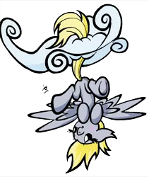 Size: 2435x2883 | Tagged: safe, artist:bronycurious, derpibooru import, derpy hooves, pegasus, pony, cloud, hanging, simple background, solo, transparent background