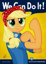 Size: 1600x2214 | Tagged: applejack, artist:eugene-joe-c, bandana, clothes, derpibooru import, feminism, poster, propaganda, rosie the riveter, safe, solo