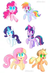 Size: 1840x2656 | Tagged: safe, artist:buljong, derpibooru import, applejack, fluttershy, pinkie pie, rainbow dash, rarity, twilight sparkle, earth pony, pegasus, pony, unicorn, blushing, cute, cutie mark eyes, female, heart eyes, mane six, mare, open mouth, simple background, starry eyes, white background, wingding eyes