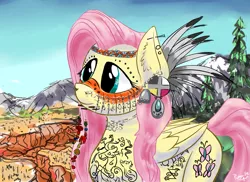 Size: 3507x2550 | Tagged: artist:pwnyville, derpibooru import, feather, fluttershy, fluttersquaw, native american, piercing, safe, solo, tattoo, tribal