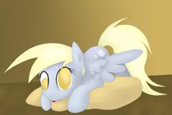 Size: 1050x700 | Tagged: safe, artist:idsmehlite, derpibooru import, derpy hooves, pegasus, pony, female, mare, pillow, solo