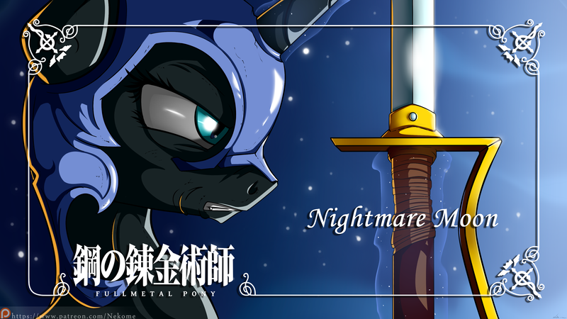 Size: 3840x2160 | Tagged: artist:neko-me, derpibooru import, fullmetal alchemist, homunculus, king bradley, nightmare moon, parody, patreon, safe, solo, sword, weapon, wrath, wrath the furious