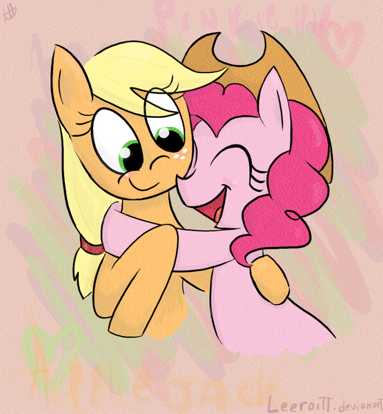 Size: 925x1000 | Tagged: applejack, applepie, artist:leeroitt, derpibooru import, female, hug, lesbian, pinkie pie, safe, shipping