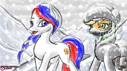 Size: 1920x1080 | Tagged: applejack, artist:tsaritsaluna, clothes, cold, derpibooru import, freezing, frozen, hat, moving, newbie artist training grounds, russia, safe, shaking, shivering, siberia, snow, snowfall, walking, winter