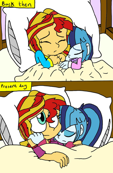 Size: 672x1028 | Tagged: safe, artist:shonatabeata, derpibooru import, sonata dusk, sunset shimmer, equestria girls, age progression, baby, cute, female, lesbian, pacifier, shipping, sunata, time lapse