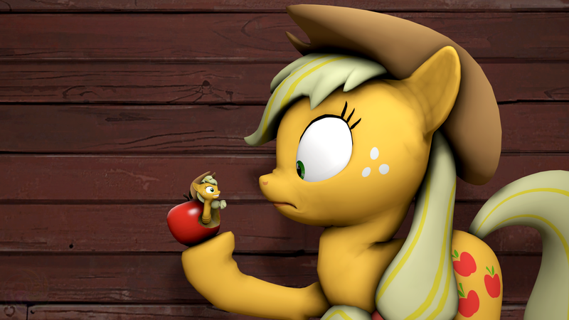 Size: 1280x720 | Tagged: 3d, apple, applejack, appleworm, artist:benno950, artist:neon-ns, dead source, derpibooru import, double, safe, self ponidox, source filmmaker, species swap, wtf