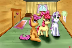 Size: 4000x2700 | Tagged: apple bloom, clubhouse, crusaders clubhouse, cutie mark crusaders, derpibooru import, safe, scootaloo, sweetie belle