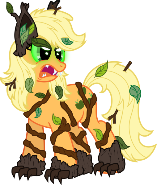 Size: 6000x7093 | Tagged: absurd resolution, applejack, artist:wewius, derpibooru import, fangs, glowing eyes, hengstwolf, original species, safe, solo, species swap, timberjack, timber pony, timber werepony, timber wolf, timber wolfified, werewolf