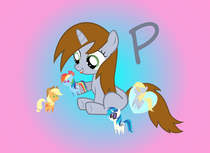 Size: 3819x2778 | Tagged: artist needed, source needed, safe, derpibooru import, applejack, derpy hooves, rainbow dash, vinyl scratch, oc, oc:littlepip, pony, fallout equestria, :p, cute, female, filly, heart pillow, pipabetes, playing, pointy ponies, pony dolls, tongue out, toy